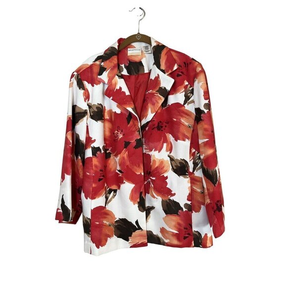 Alfred Dunner Jacket Women 20 Collar Neck Open Front Pink Floral Blazer Tropical - Picture 1 of 11